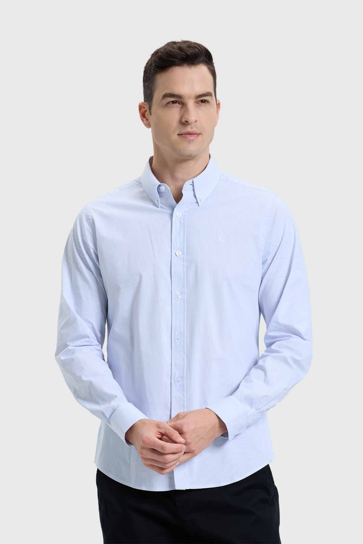 Camisa rayas azul claro algodón slim fit – Fashion´s Park