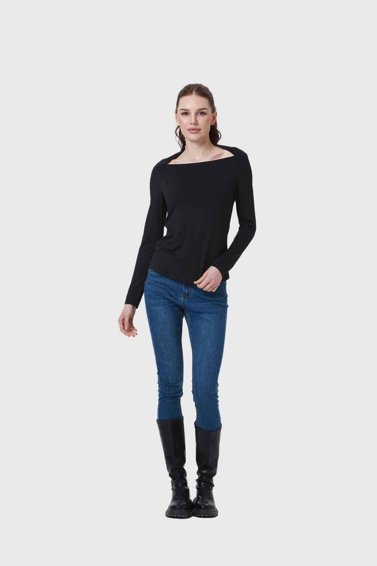 Polera Mujer Escote Recto Negro