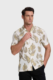 Camisa Hombre Print Hojas Blanco