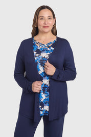 Polera Mujer Evasé Con Aplicación Escoces Azul