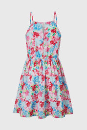 Vestido Niña Lino Print Celeste