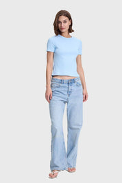 Polera Mujer Rip Crop Celeste