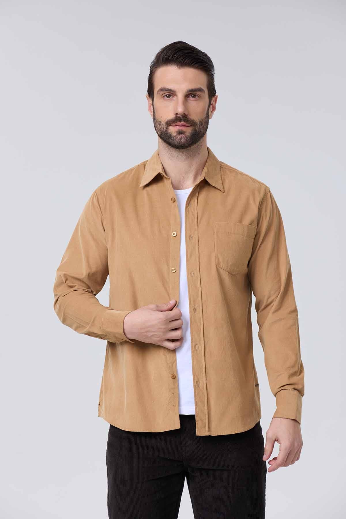 Camisa Hombre Cotelé Beige