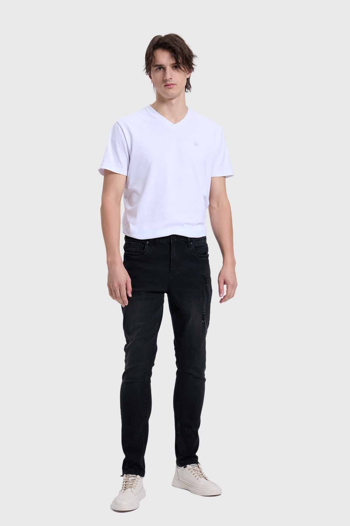 Jeans Hombre Skinny Rotura Negro