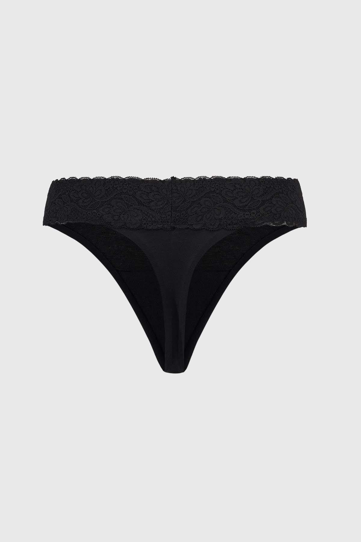 Calzón Mujer Colaless Con Encaje Pretina Negro
