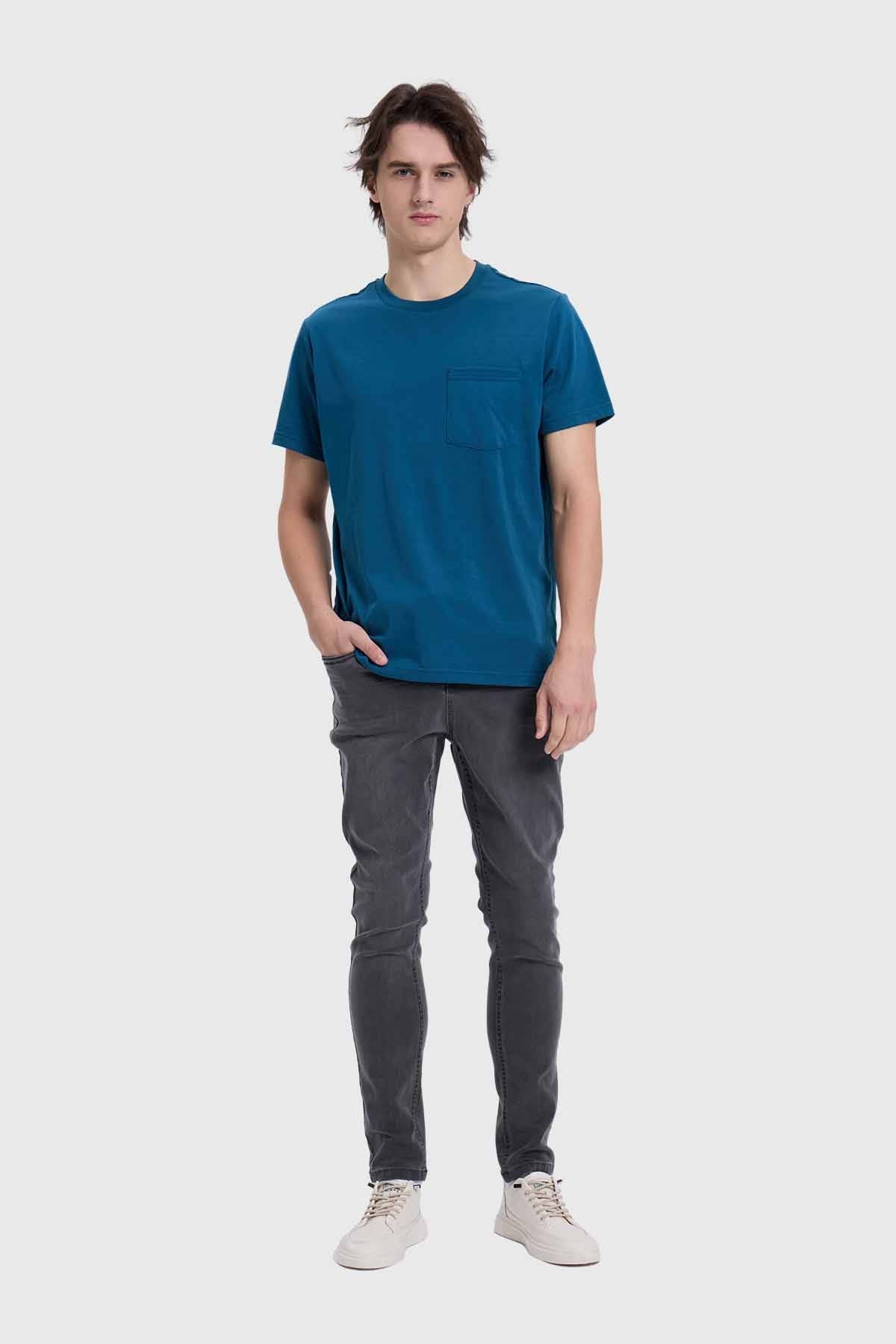 Polera Hombre Con Bolsillo Azul