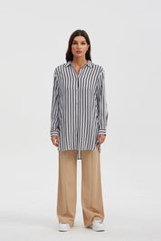 Blusa Mujer Larga Con Botón Parche Negro