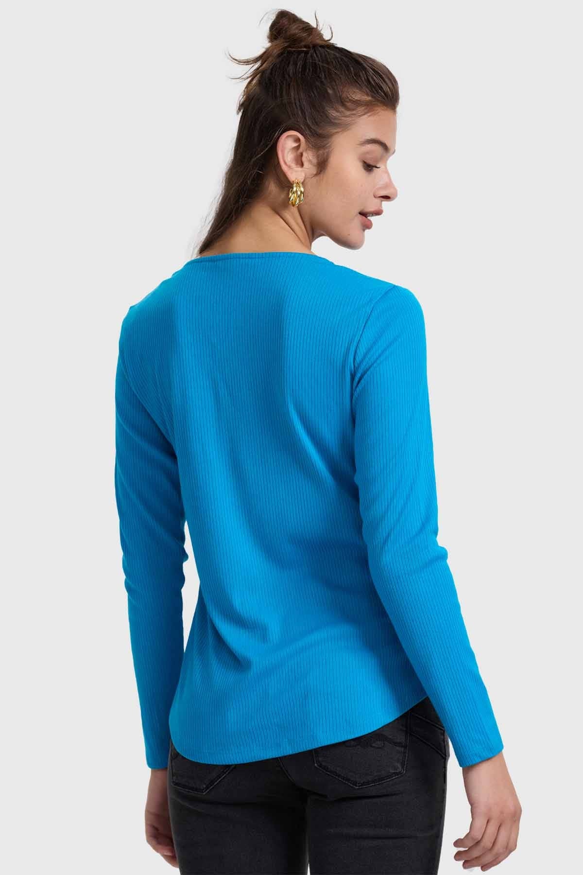 Polera Mujer Pata Botón Rib Azul