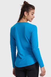 Polera Mujer Pata Botón Rib Azul