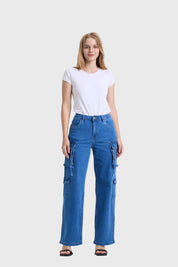 Jeans Mujer Recto Cargo Azul