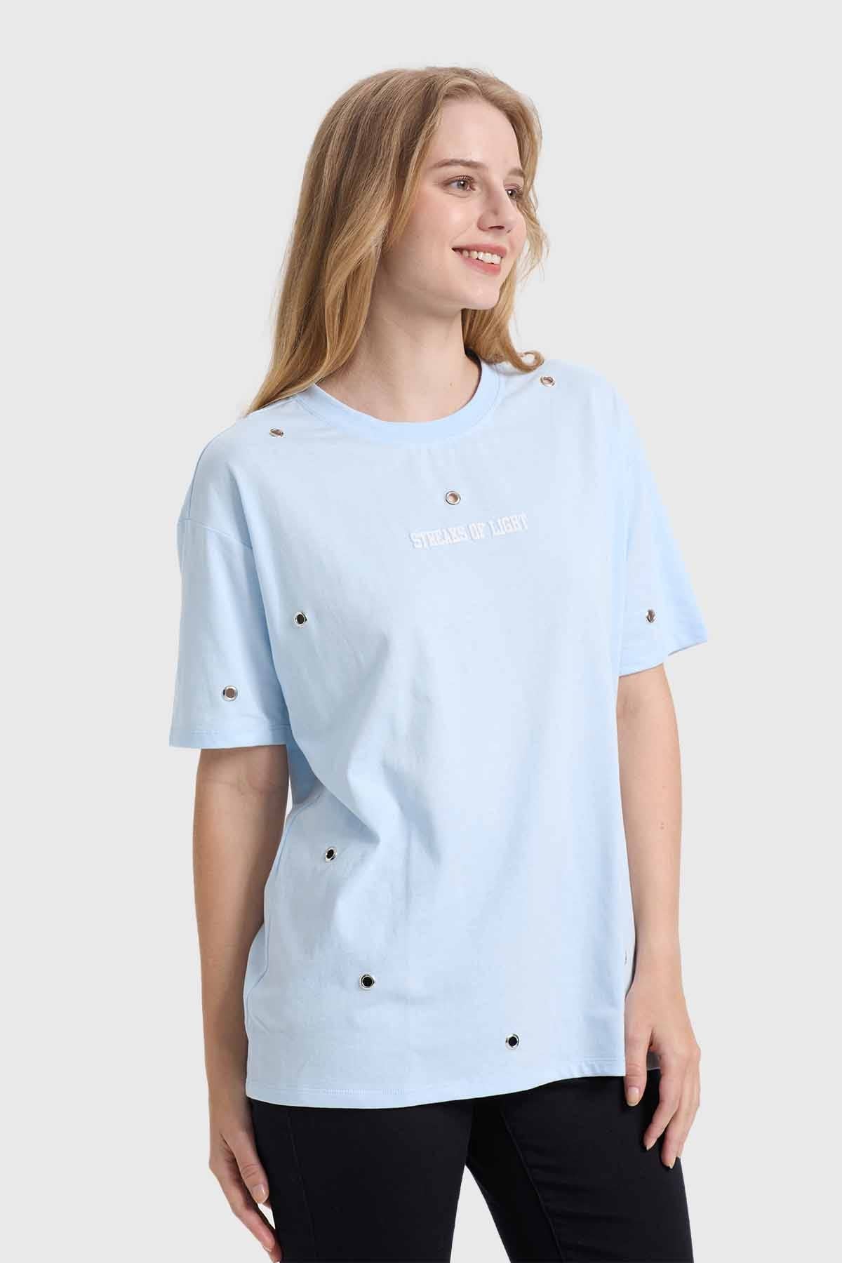 Polera Mujer Ojetillos Celeste