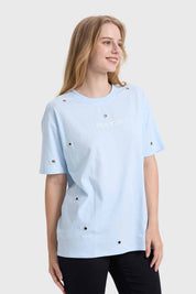 Polera Mujer Ojetillos Celeste