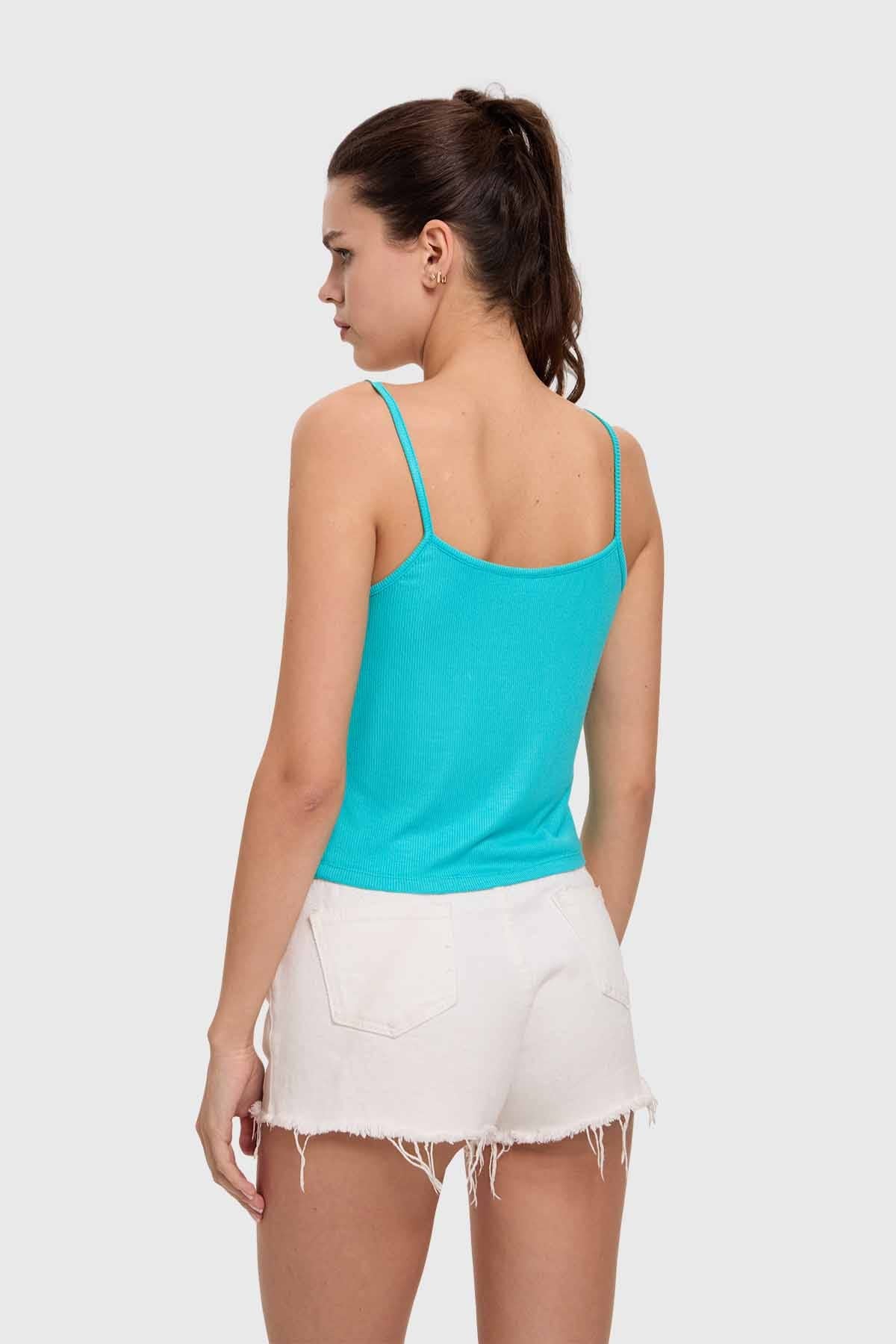 Polera Mujer Pabilo Crop Aqua