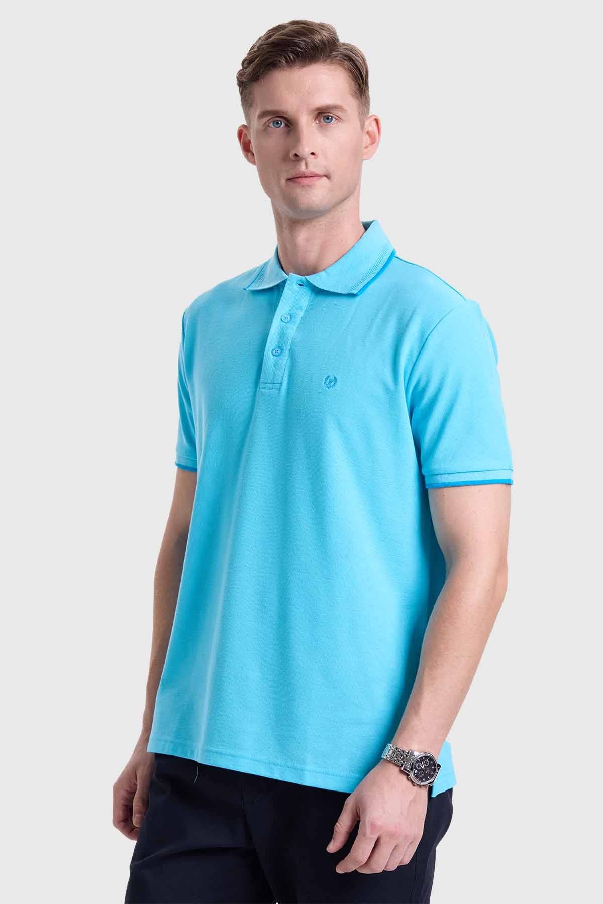 Polera Hombre Piqué Básica Azul