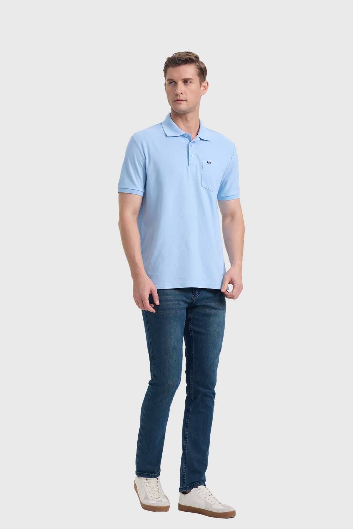 Polera Hombre Básica Piqué Celeste