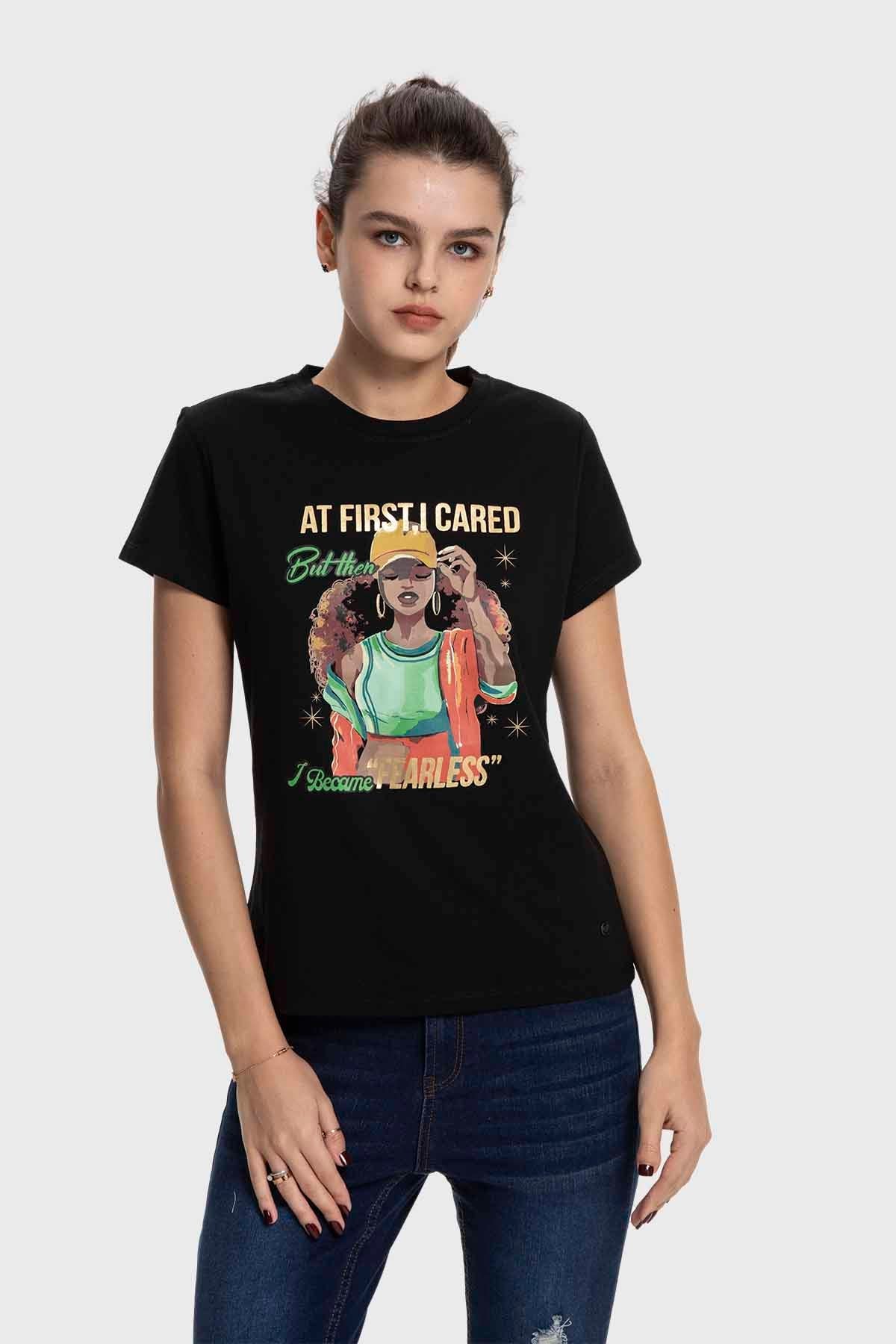 Polera Mujer Básica Print Negro / Verde