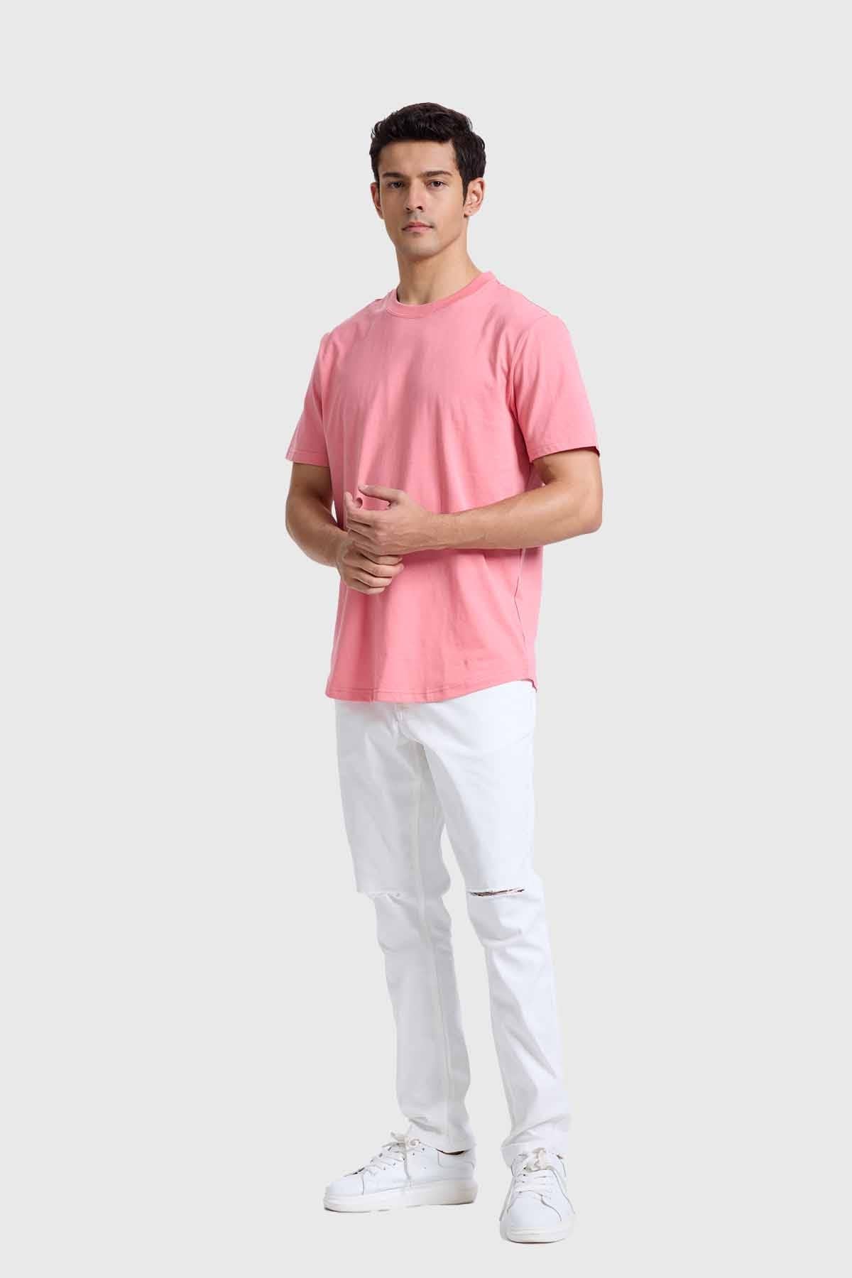 Polera Hombre Long Fit Básica Rosado