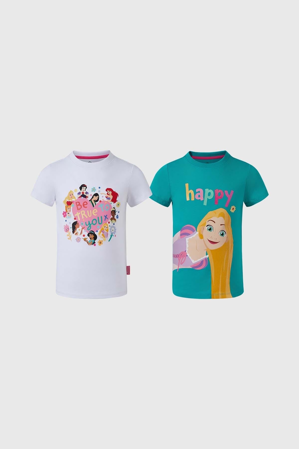 Polera blanca para niña con diseño de princesas, bipack.
