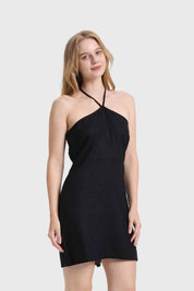 Vestido Mujer Halter Lino Negro