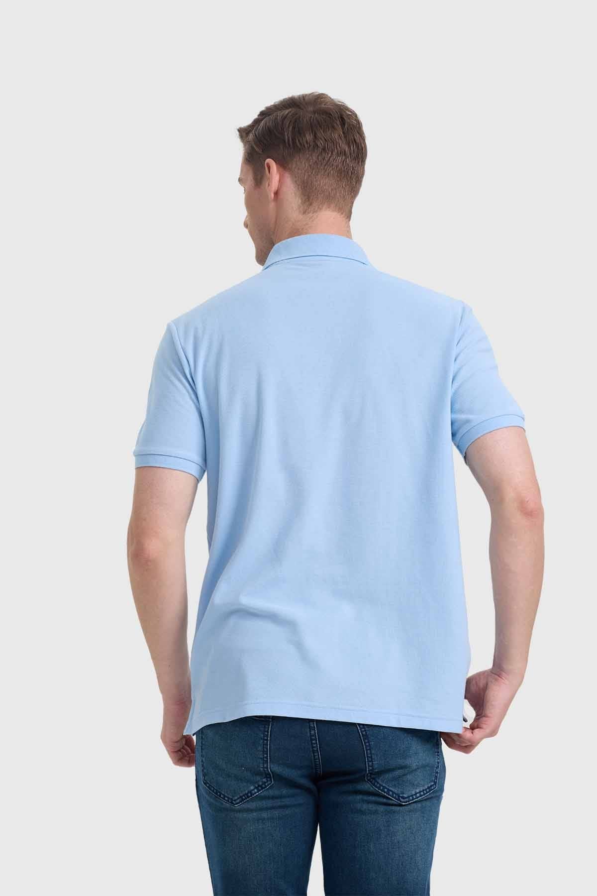 Polera Hombre Básica Piqué Celeste