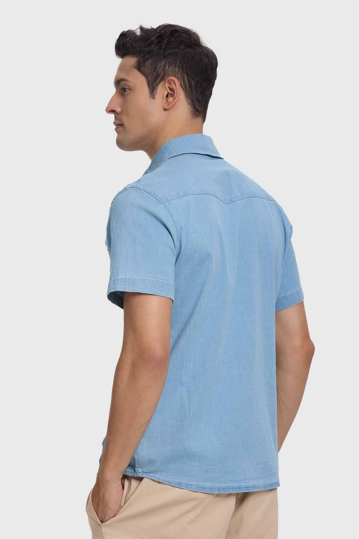 Camisa Hombre Bolsillo Celeste