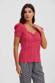 Polera Mujer Escote Corazón Coral