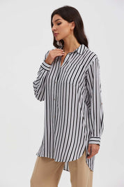 Blusa Mujer Larga Con Botón Parche Negro