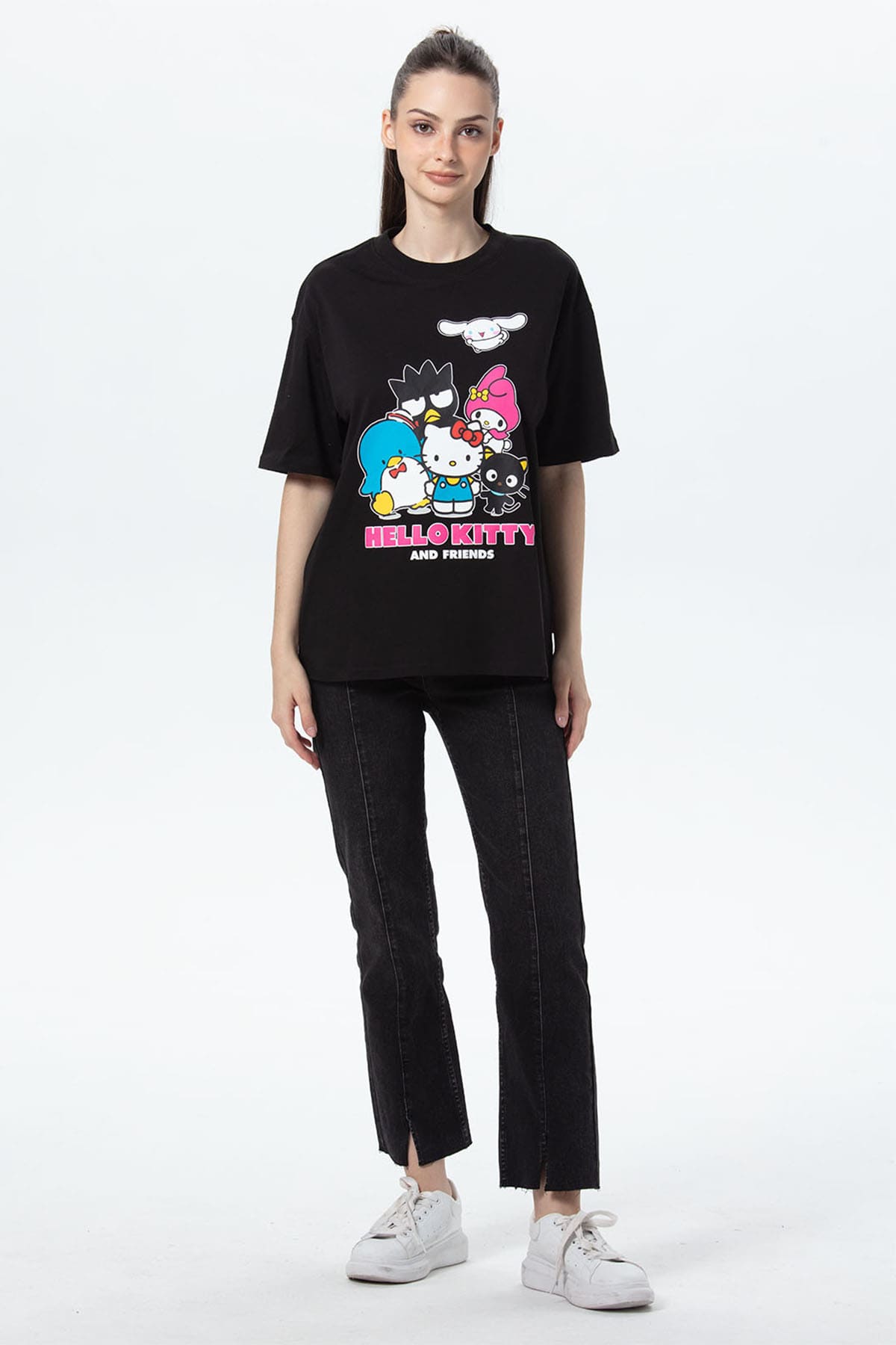 Polera Mujer Oversize Hello Kitty Negro