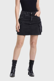 Falda Mujer Denim Cargo Negro