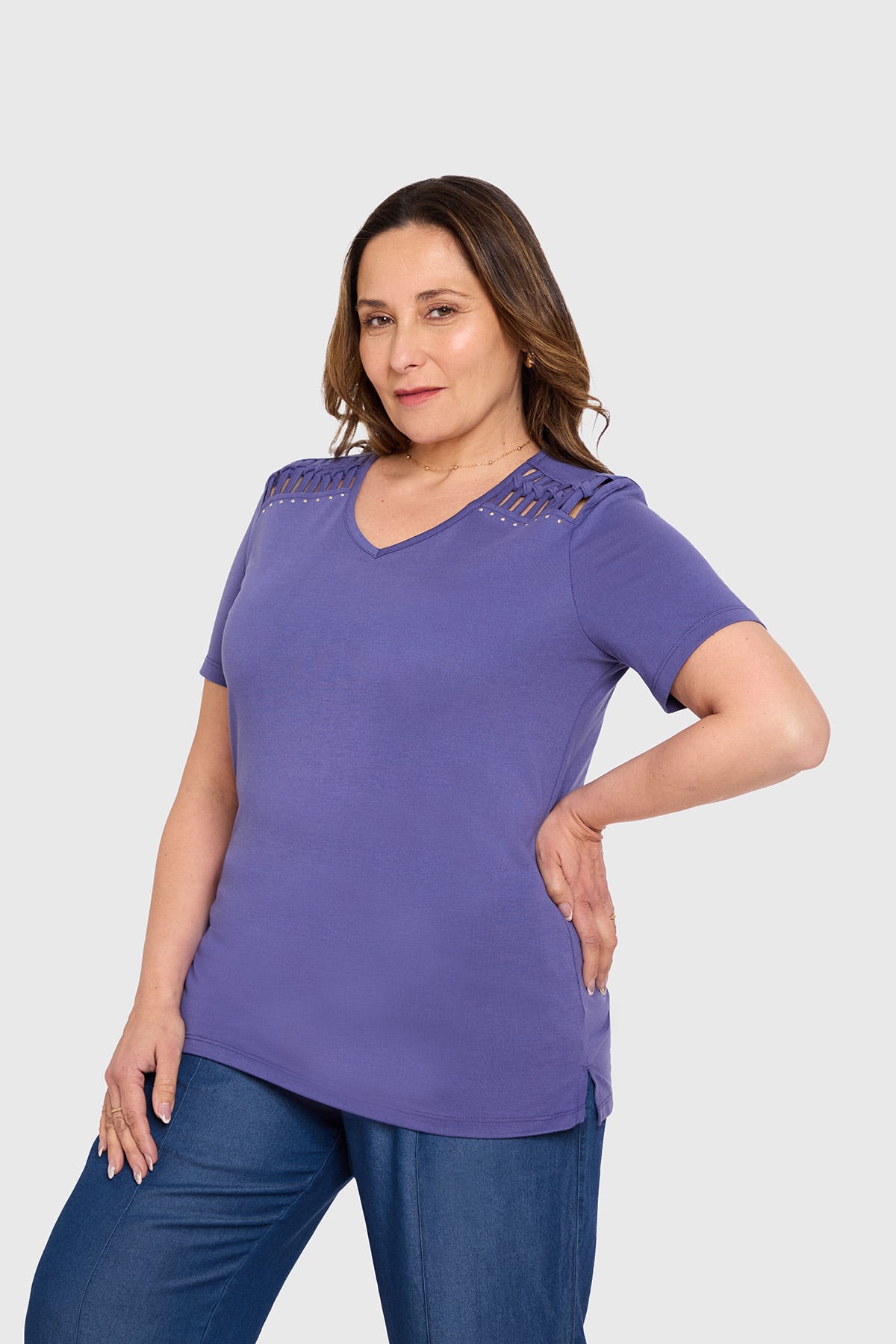 Polera Mujer Tachas Azul