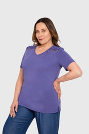 Polera Mujer Tachas Azul