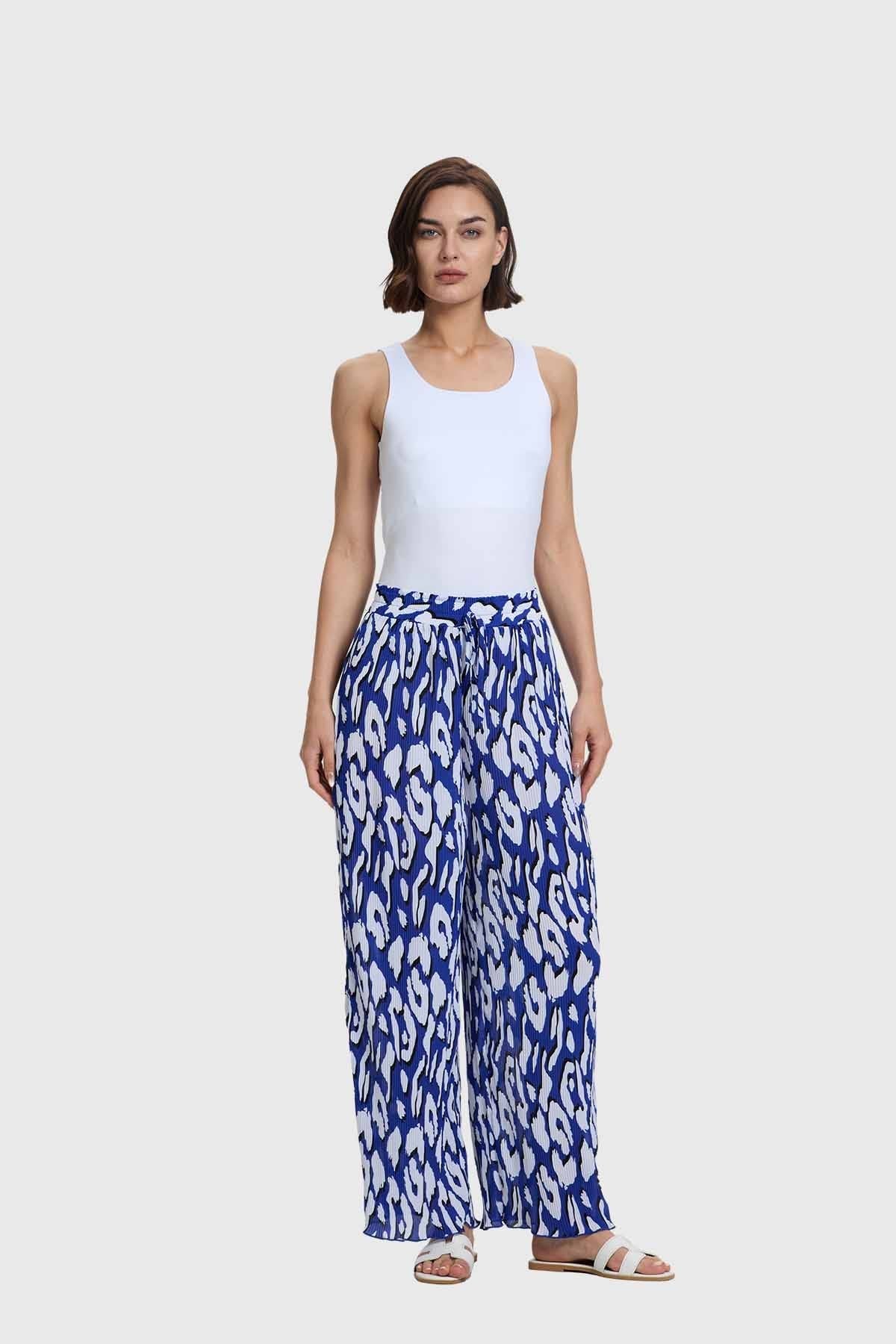 Pantalón Mujer Palazzo Con Bolsillo Azul
