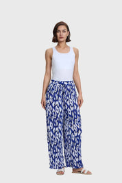 Pantalón Mujer Palazzo Con Bolsillo Azul