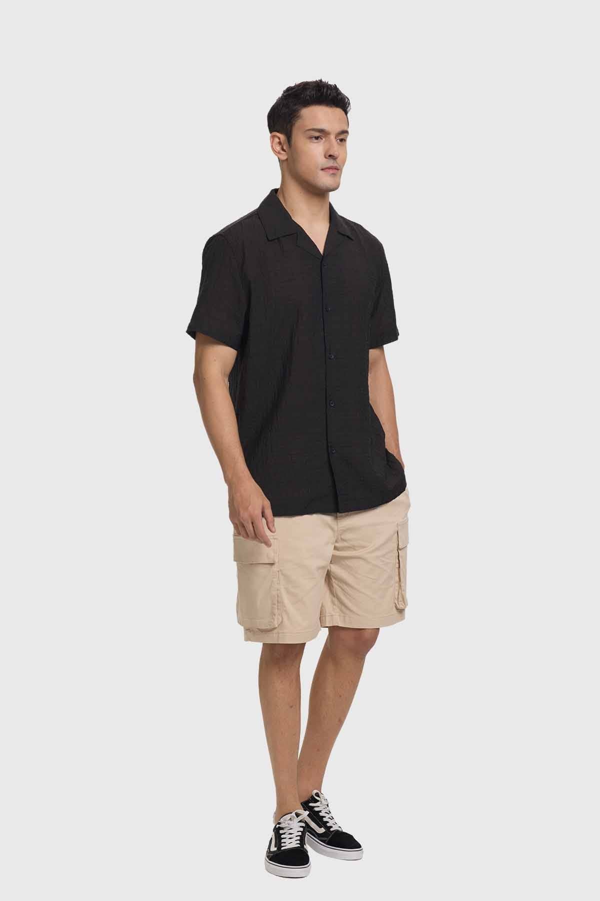 Camisa Hombre Textura Guayabera Negro