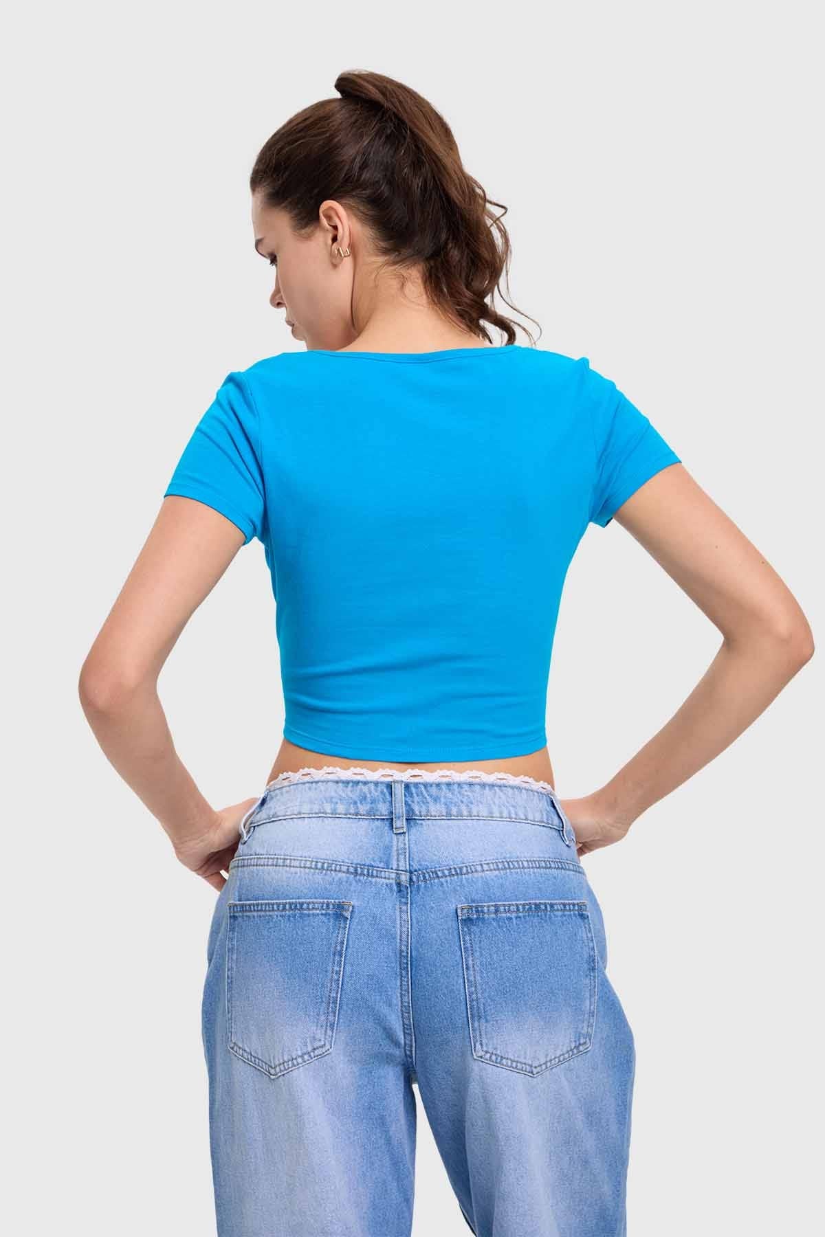 Polera Mujer Escote Cuadrado Azul