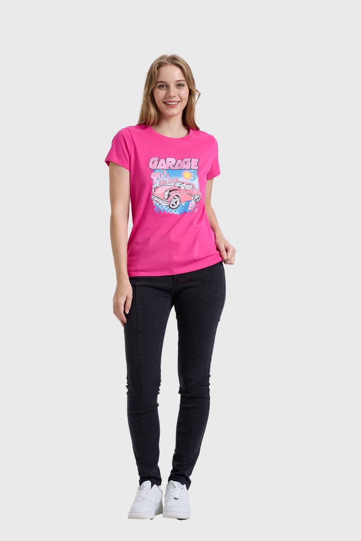 Polera Mujer Básica Print Fucsia