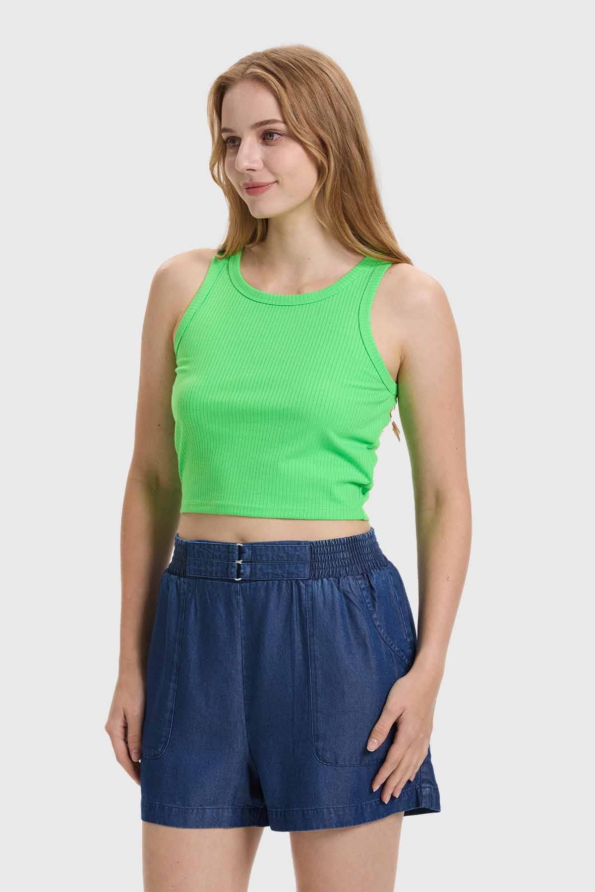 Polera Mujer Sudadera Verde Flúor