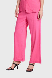 Pantalón Mujer Lino Sastrero Dobladillo Rosado