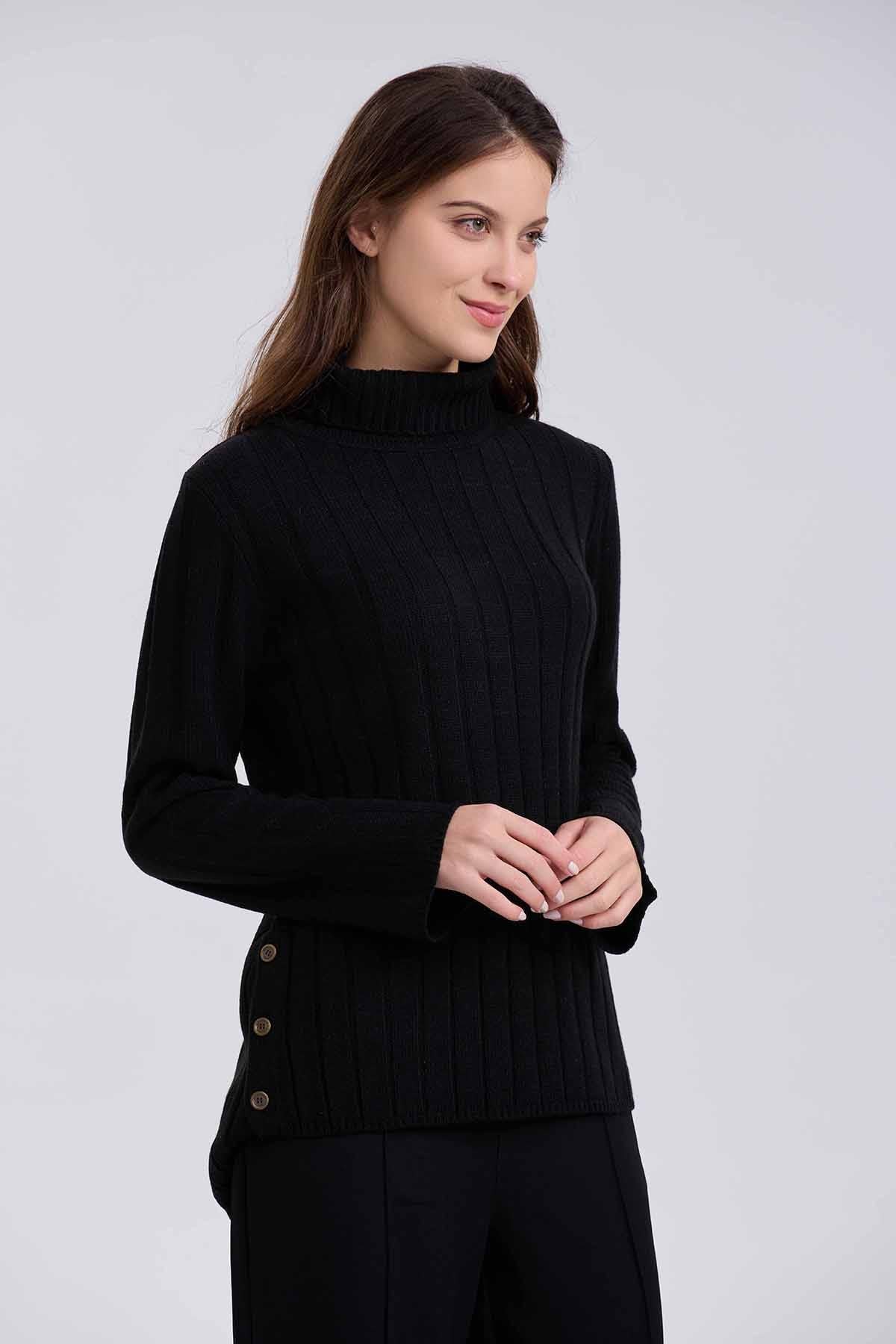 Sweater Mujer Botones Negro