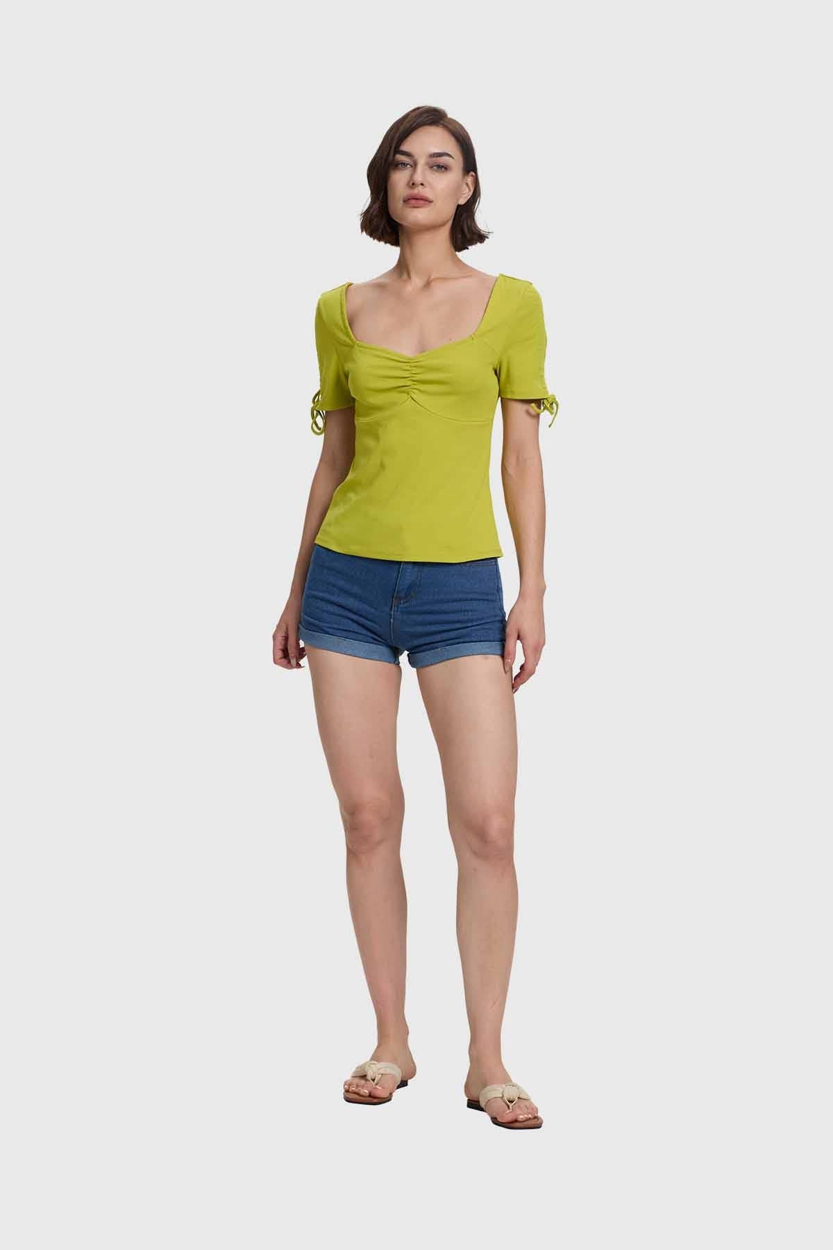 Polera Mujer Escote Corazón Verde