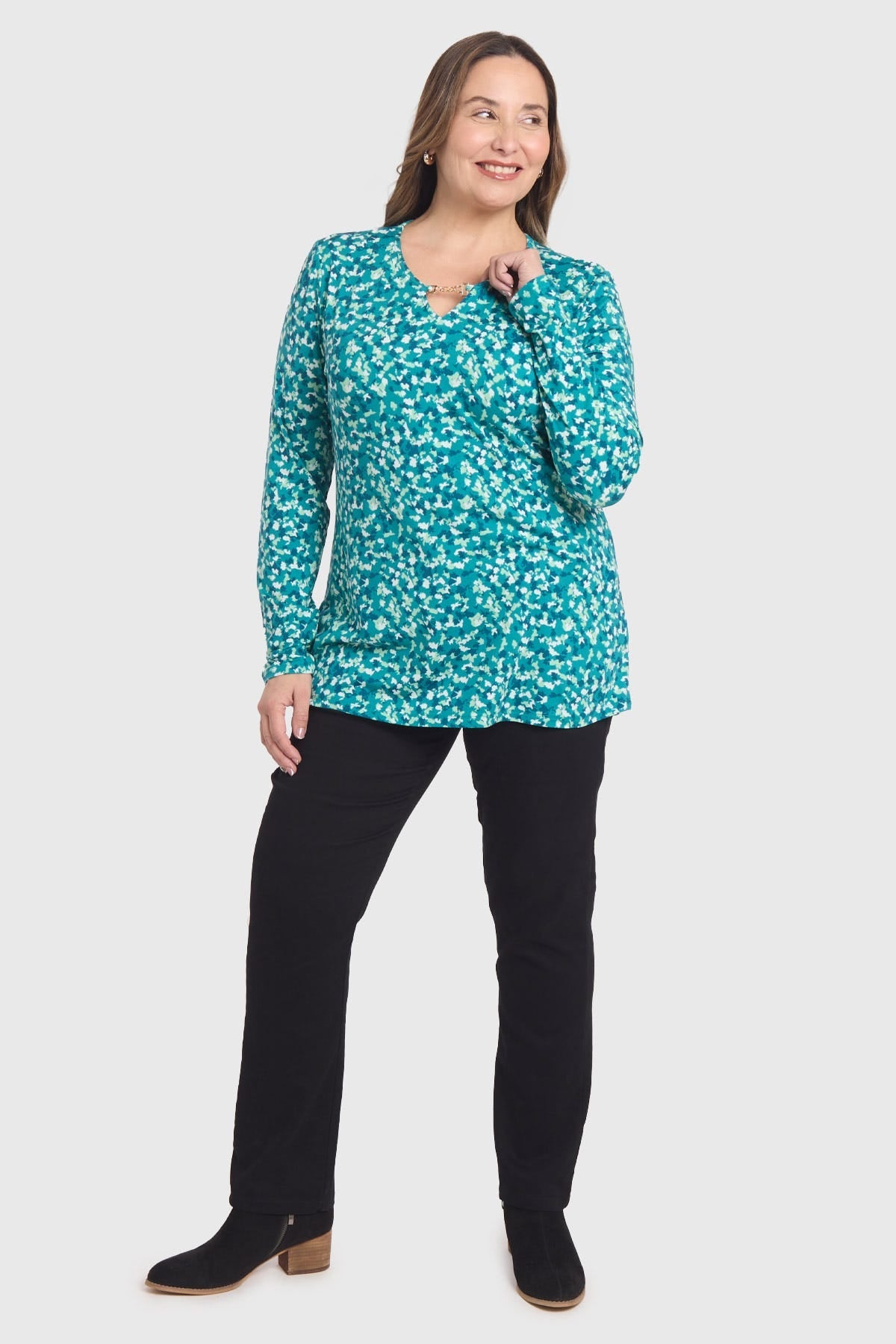 Polera Mujer Con Aplicación Escote Verde