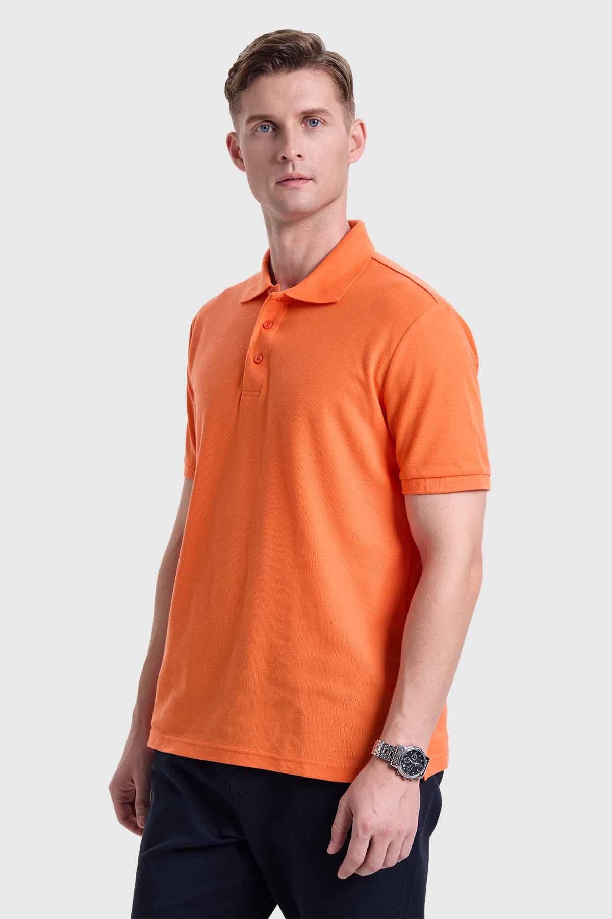Polera Hombre Piqué Básica Naranjo