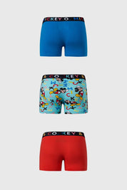 Boxer niño color calipso con estampado de Mickey y amigos, tres modelos diferentes.