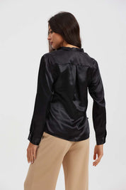 Blusa Mujer Aplicación Lazo Manga Negro