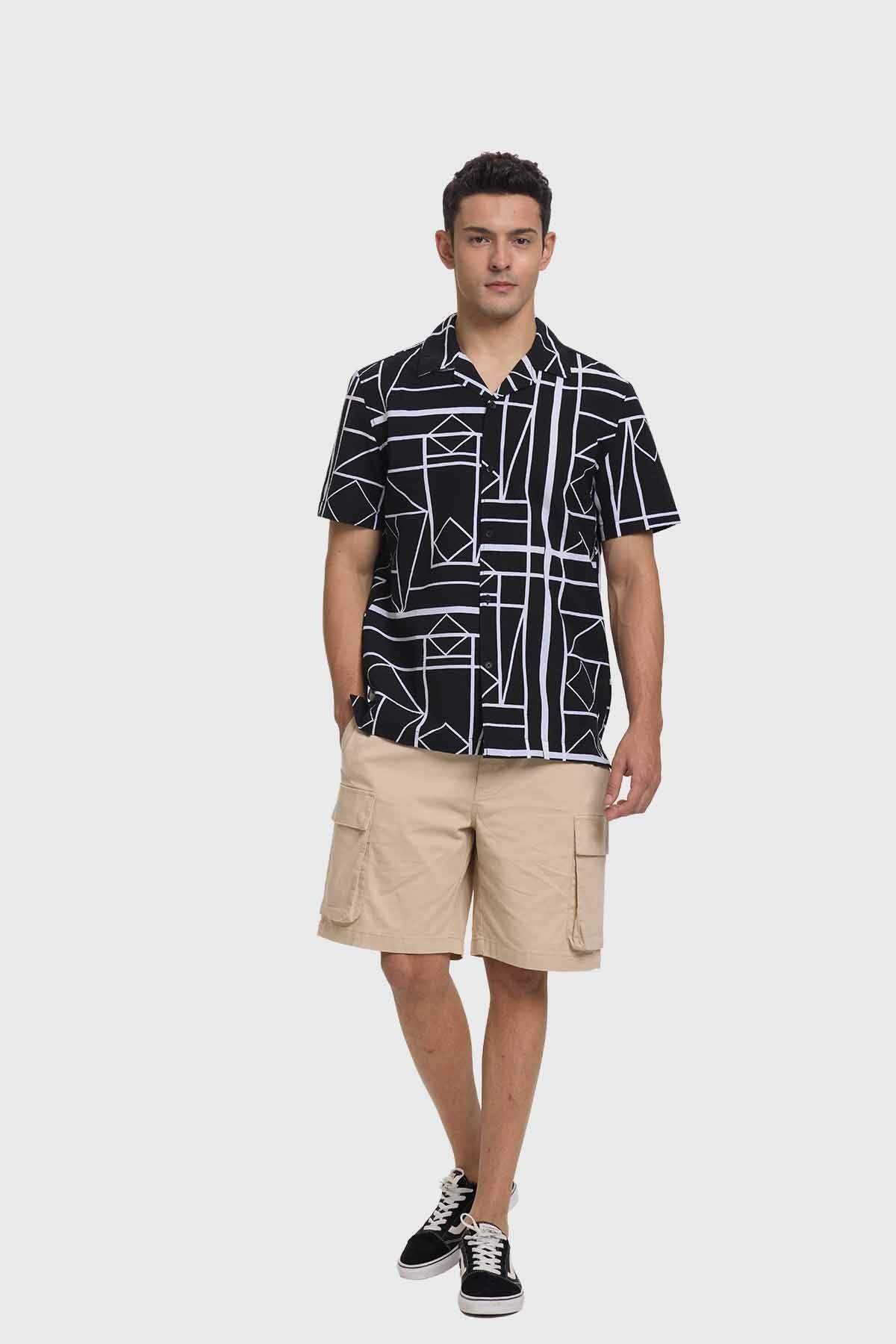 Camisa Hombre Guayabera Print Negro