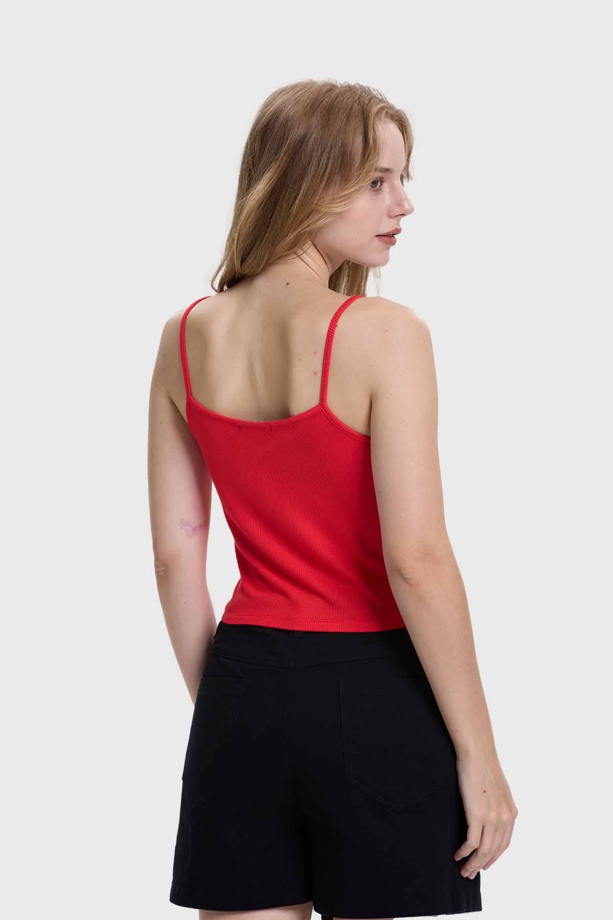 Polera Peto Mujer Pabilo Crop Rojo