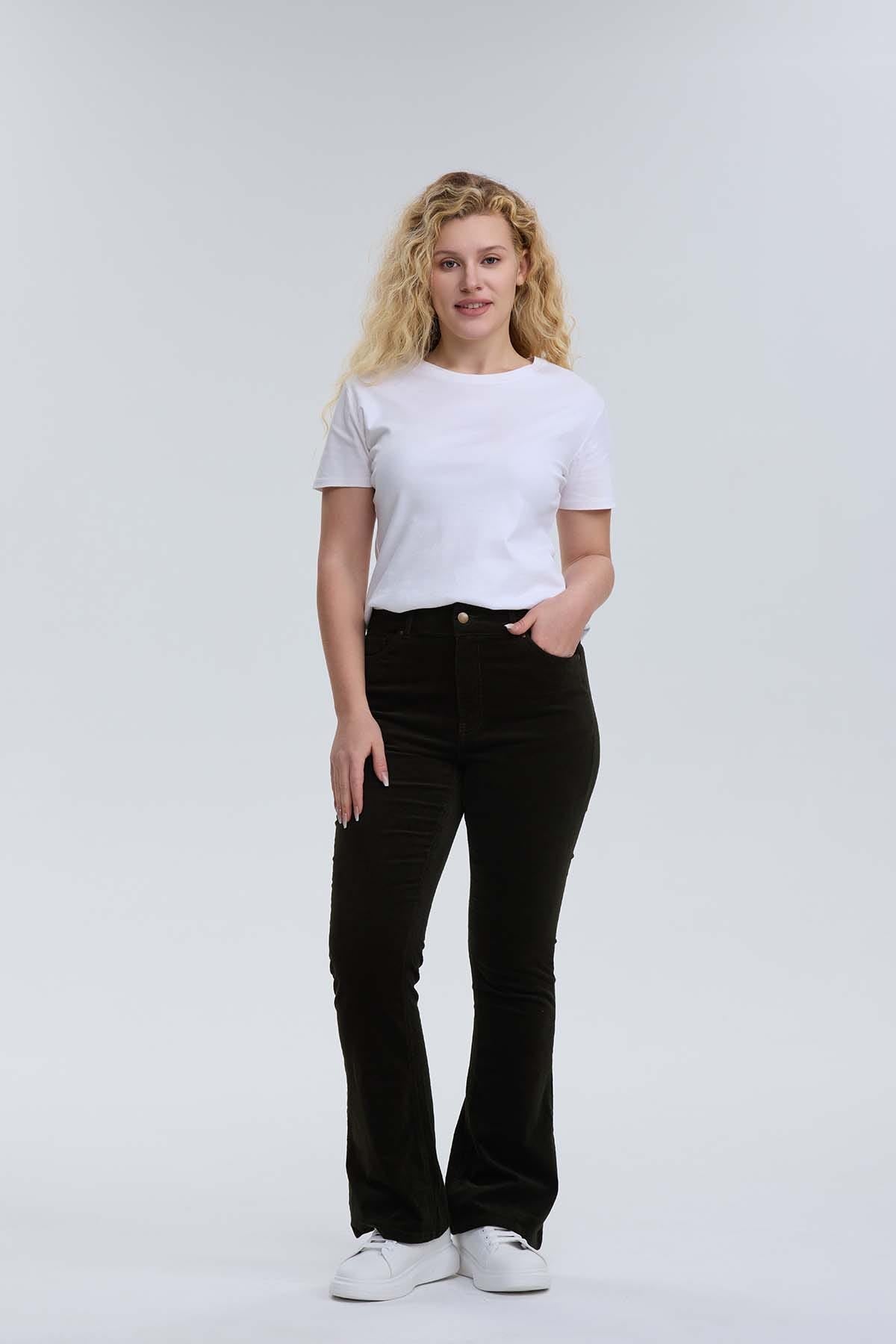 Pantalón Mujer Flare Cotelé Verde