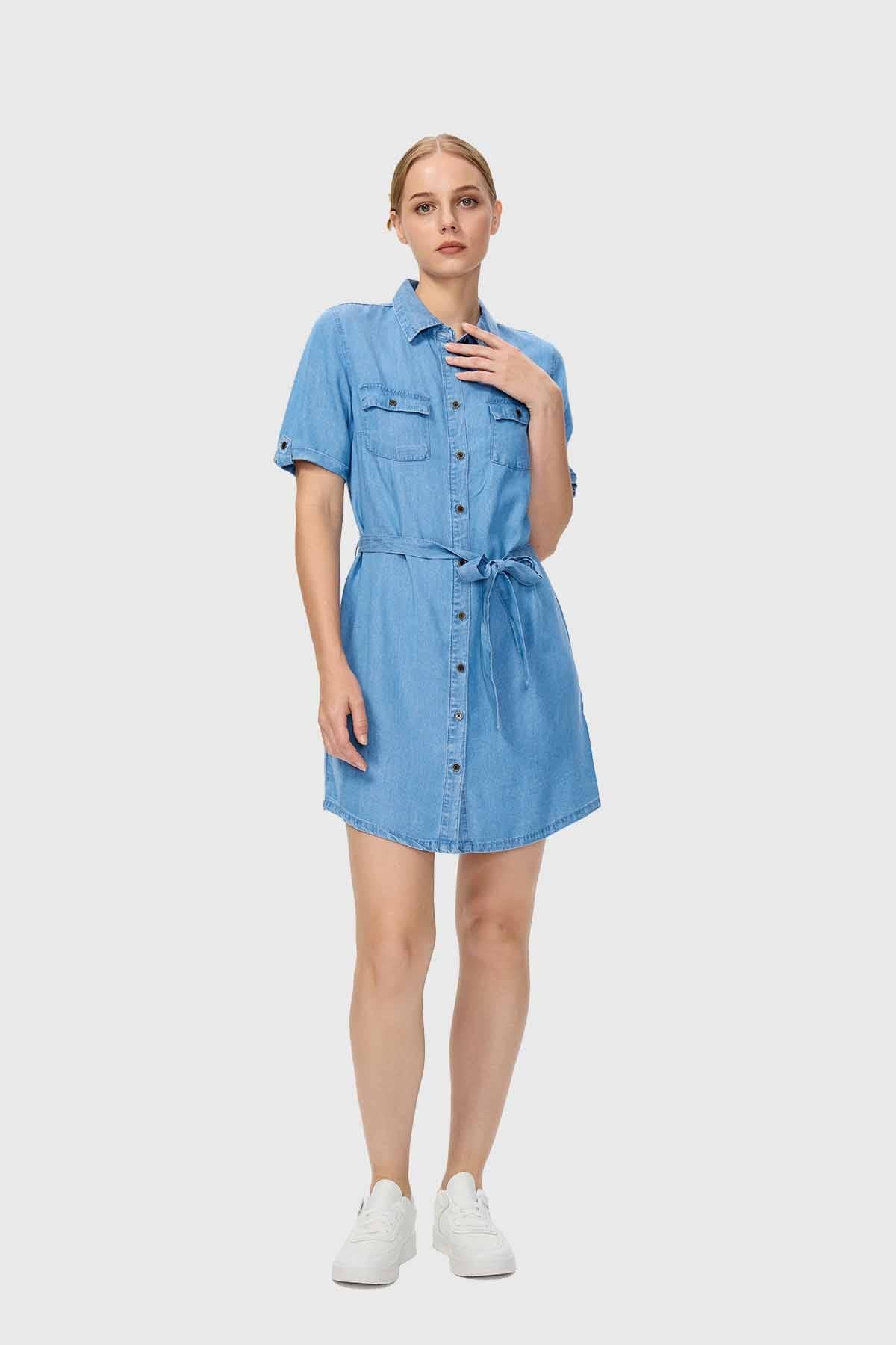 Vestido Mujer Camisero Azul