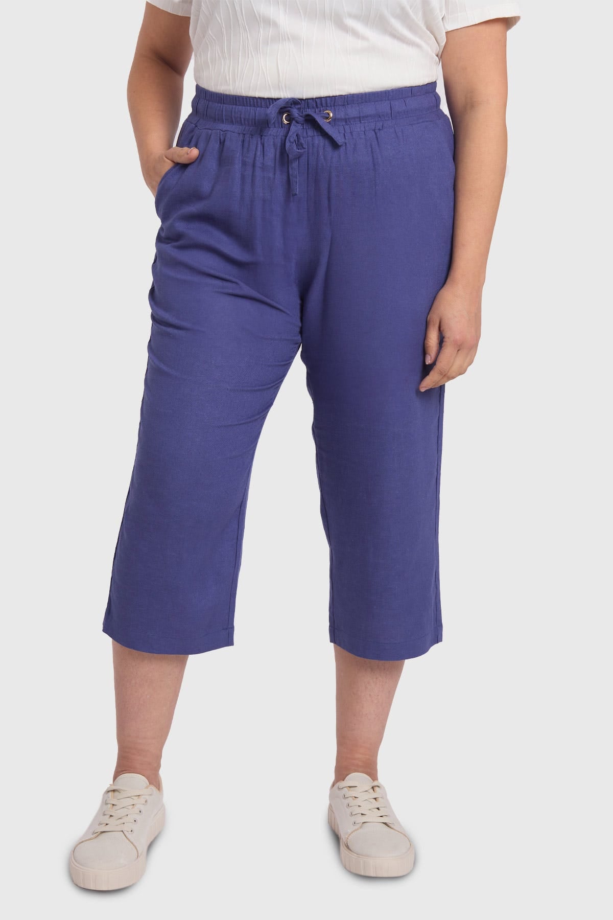 Pantalón Mujer Lino Azul