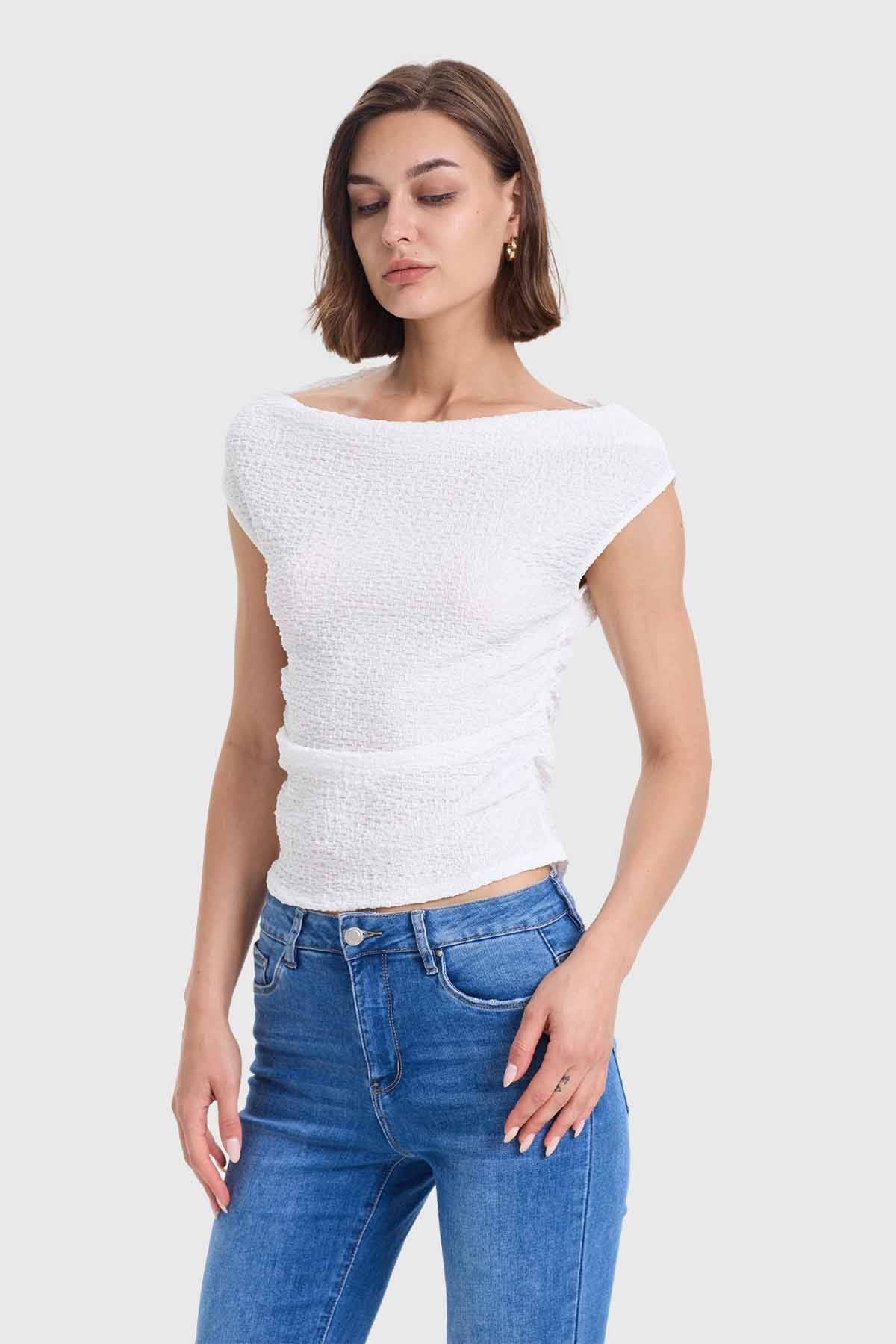 Polera Mujer Bardot Text Blanco